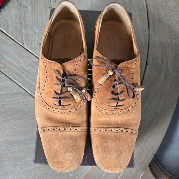 GUCCI Men's Cuir/Queen Cambridge Suede Oxford Shoes Size 12 - Picture 5 of 12